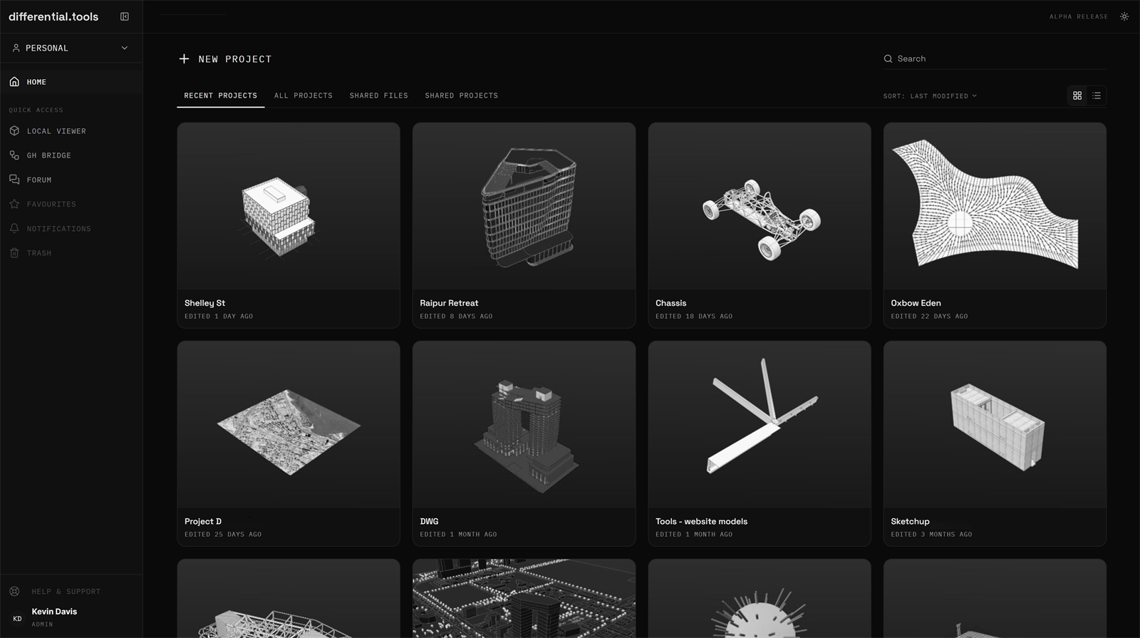 Differential cloud projects dashboard