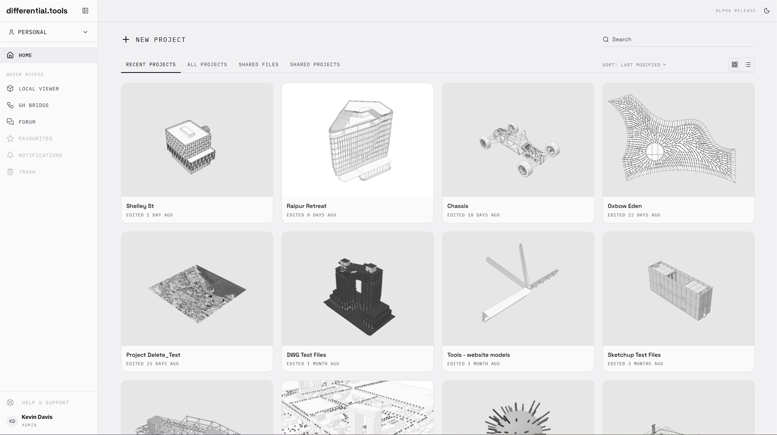 Differential cloud projects dashboard
